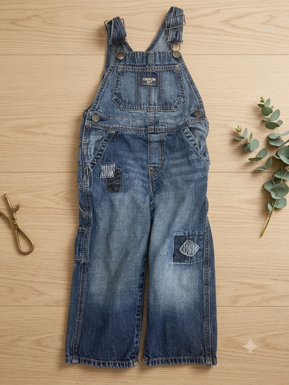 Oshkosh Children's Denim Overalls with Patchwork Details 3T